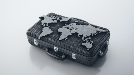 World Travel Exploration - 3D Suitcase with Map Projection on Soft Focus Background, Ideal for Travel Concepts, Generative Ai