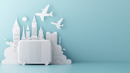 Travel the World with Vibrant Paper Art: Suitcase, Globe, Landmarks, and Text Space, Generative Ai