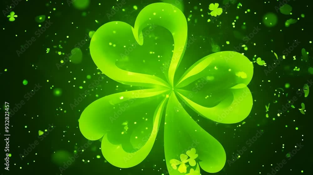 Poster green particle animation in a dark background with glowing light effects