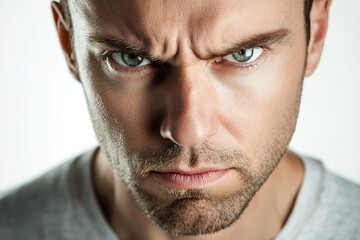 Fototapeta premium Close-up portrait of serious man with intense stare and furrowed