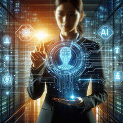 Fototapeta premium Businessman touching on screen interface AI (Artificial Intelligence) concept