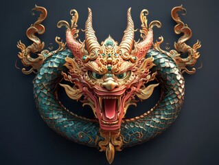 Obraz premium Thai naga tattoo, serpentine mythical creature, 3D illustration