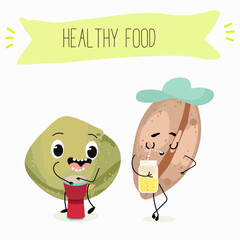 Lentil, vector hand drawn illustration with cute vegan protein characters isolated on white.