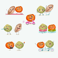 Lentil funny characters, vector hand drawn illustrations set, collection, legume menu, with cute vegan protein characters isolated on white.