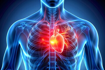 A heart is shown in a blue and white color scheme