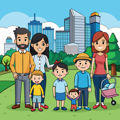 City Life Families Enjoying the Park - Vector Design art vector illustration