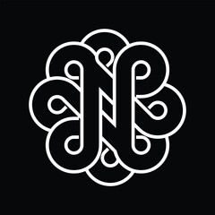 This is an abstract logo of a geometrical circle shape in classic tribal style in white color on a black background