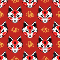 Seamless pattern with a kitsune mask vector image, japanese style