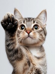 Obraz premium A cat retracting its claws after a play session, transitioning from playful excitement to a calm and relaxed demeanor.