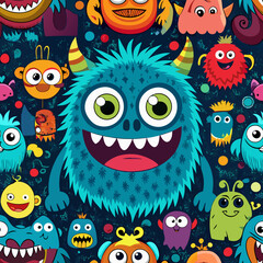Obraz premium Seamless hipster doodle monster collage pattern vector image
