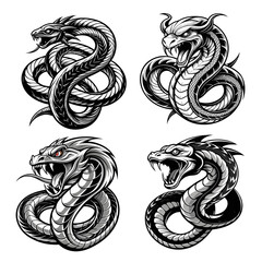Obraz premium Twisted viper monochrome tattoo style vector image