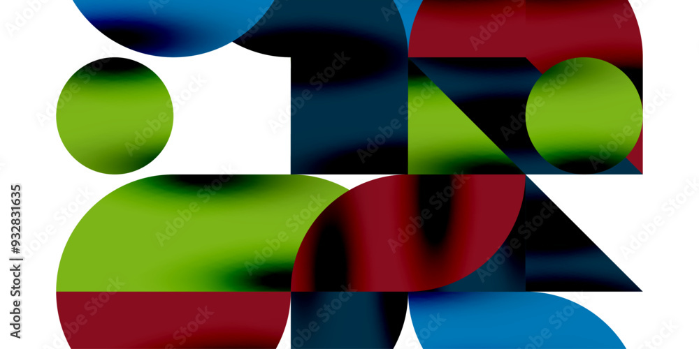 Poster tech minimal circular shapes geometric art. vector modern circles