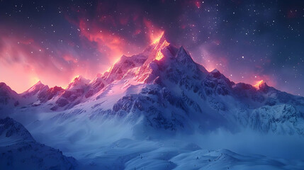 Snowy Mountain Peak Under a Starry Night Sky Illustration