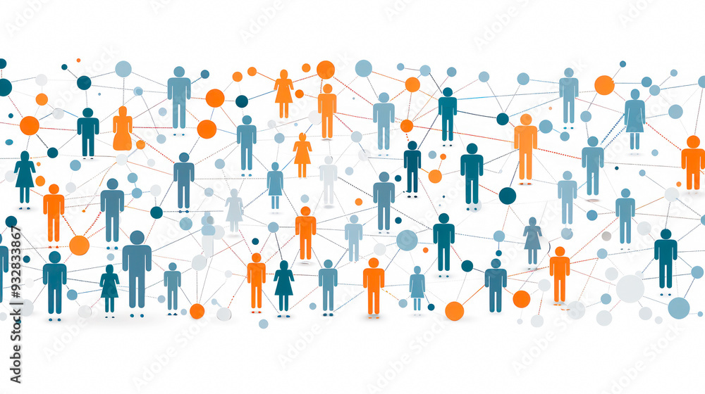 Poster social network showing connection and communication between people on light background. global inter