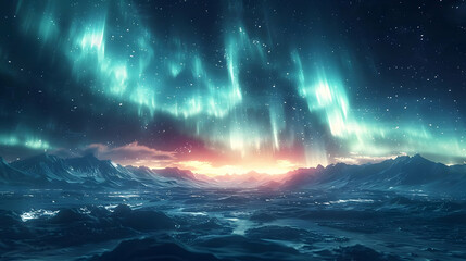 Aurora Borealis Over Mountain Range 3D Illustration