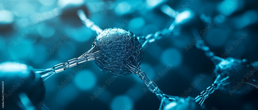 Poster innovative materials science and nanofabrication concept with photography and copy space for text sh