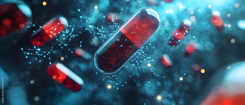 Poster futuristic medical nanotechnology concept showcasing the potential of molecular machines in advanced