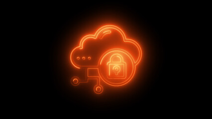 Neon Cloud Security Icon, Glowing Data Protection Symbol, Cloud Computing with Lock, Cybersecurity in Cloud Storage, Digital Safety Illustration