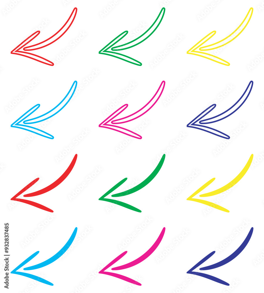Poster curved arrow icon vector. arrow pointer icon sign symbol in trendy flat style. set elements in color
