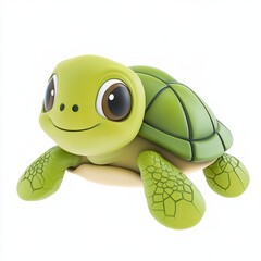 Fototapeta premium 3D rendering of a cute green turtle on a white background,