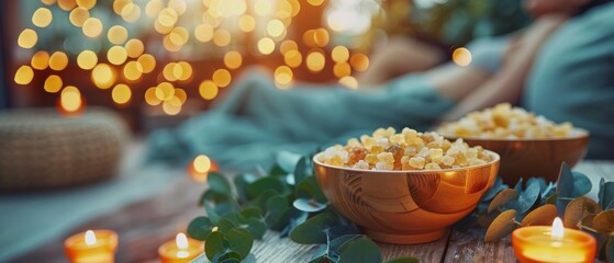 Warm candlelight illuminates bowls of salt, creating a tranquil atmosphere perfect for relaxation at the spa