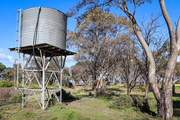 australian rural landscape with old water tank