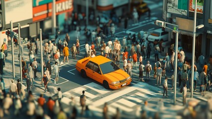 Obraz premium Busy Urban Crowd in Congested City Streets, Traffic and People Overcrowding during Holiday Season, Cute and Smooth Clay Style 3D Render for Poster and Banner Design