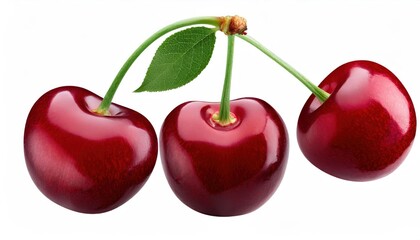 Three Flying Cherry Fruits Isolated on White Background