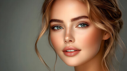 Fototapeta premium Closeup portrait of a beautiful young woman with blonde hair and blue eyes.