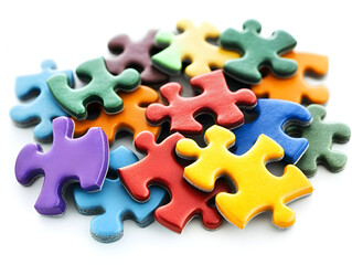Obraz premium Pile of Colorful Jigsaw Puzzle Pieces on White Background