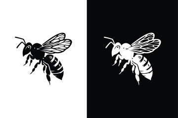 Black bee icon. Honey bee simple silhouette flat icon white background.