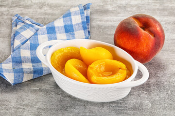 Ripe sweet and juicy canned peach