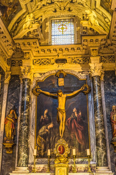 Saint Joseph Statue Death Joseph painting Chapel Basilica Saint Marie and Saint Reparte de Nice, Cote d'Azur, France. Chapel from 1652 Joseph painting by JB Biscarra in Mid 1800's