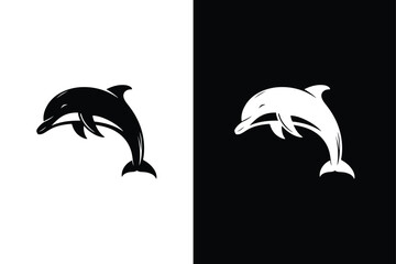 Dolphin icon illustration. Jumping dolphin sea animal symbol black