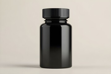 Black Plastic Bottle Mockup for medicine, tablets, pills, realistic packaging box template 3d rendering isolated on light background