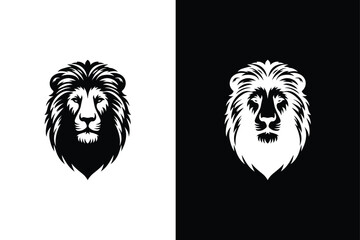 Lion head logo icon silhouette lion face vector Illustration black white