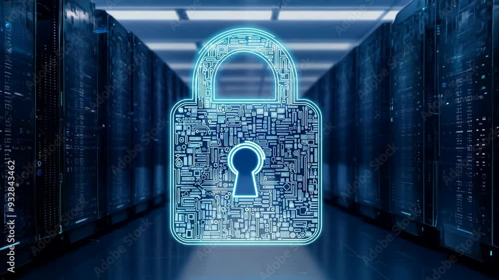 Poster exploring data security measures in a high-tech server facility