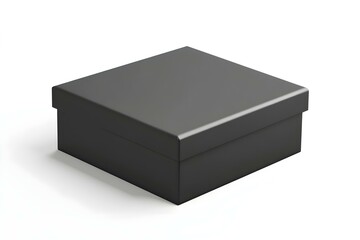 Naklejka premium Black Realistic Square Box Mockup, Dark Cardboard Shoe box, 3d Rendering isolated on white background ready for your design