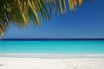 Tropical paradise beach with clear turquoise water blue sky