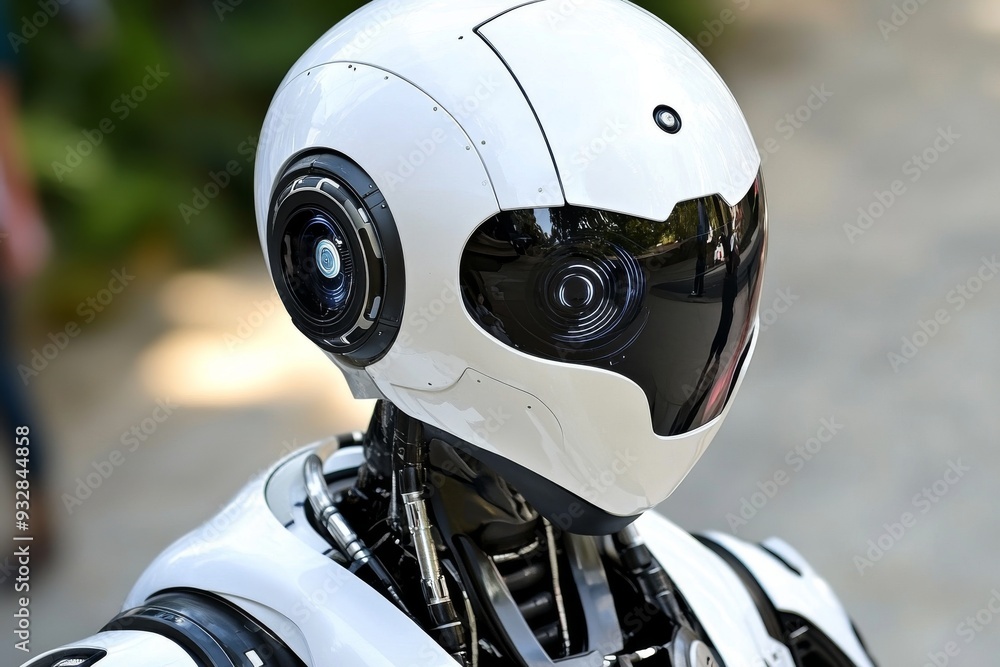 Poster a sleek humanoid robot standing in an urban environment symbolizing the advancement of robotics the 
