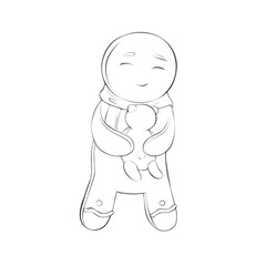 Gingerman Hugging Teddy Bear Black and White Coloring Book