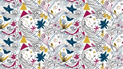 Fototapeta premium Intricate geometric doodle pattern featuring a seamles