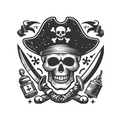 Vintage monochrome skull isolated on transparent background