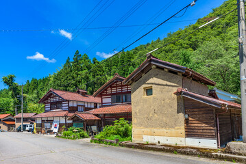 Imadachi village, Kagahigashitani, Kaga City, Mountain village, Important Preservation Districts for Groups of Traditional Buildings, in Ishikawa Prefecture, Japan.