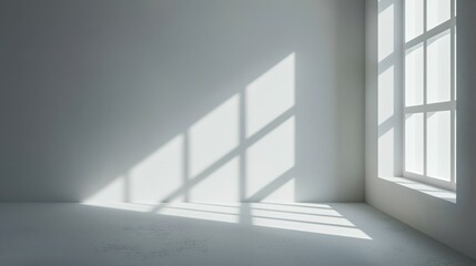 Obraz premium Minimalist elegance. Gray background for product presentation with shadow and light from windows concept