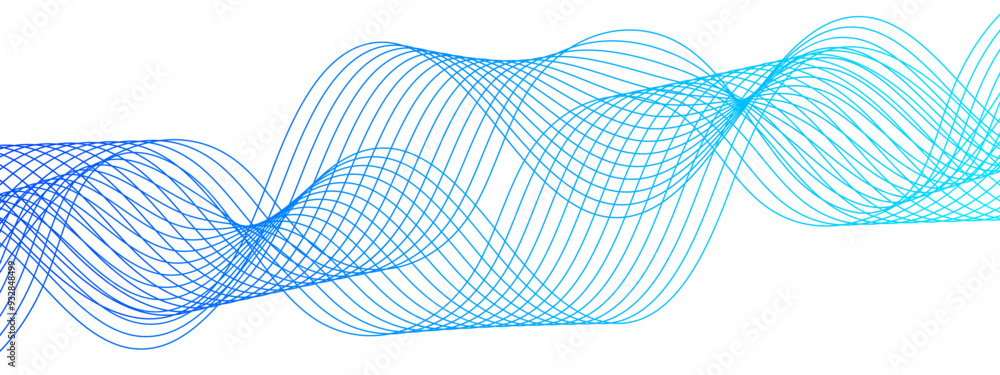 Poster Wave vector element with abstract green lines. Frequency sound wave lines and technology curve lines. Modern stream wave background and wave curve lines background.