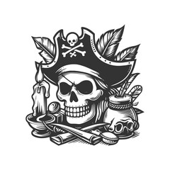 Vintage monochrome skull isolated on transparent background