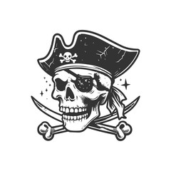 Vintage monochrome skull isolated on transparent background