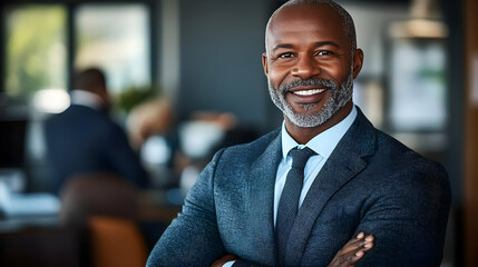 Fototapeta premium Confident businessman smiling with arms crossed.