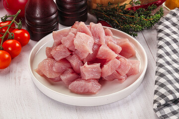 Diced raw turkey fillet cubes